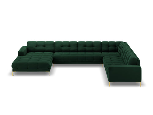 Cosmopolitan Design Panoramische hoekbank rechts Bali 7-zits, flueel, flessengroen - 256x327x75cm