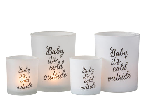 J-Line windlicht Baby - glas - wit/zwart - large - 2 stuks - vtwonen shop