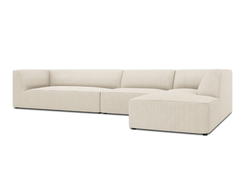 Micadoni rechter hoekbank Ruby 5-zits, ribfluwelen, lichtbeige - 180x366x69cm