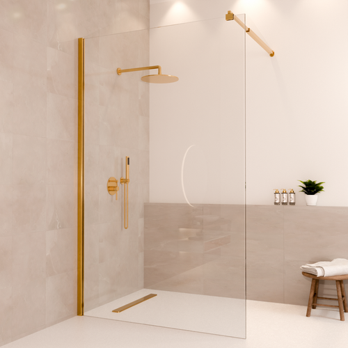 LOMAZOO douchewand Lima - inloopdouche - anti kalk nano coating - helder glas - 8 mm - goud - 120 x 200 cm