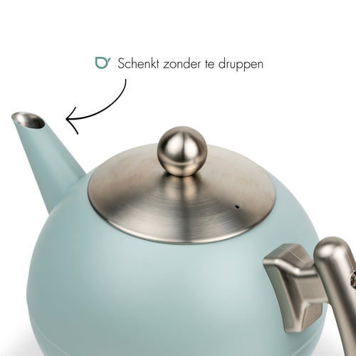 Bredemeijer - Duet® Bella Ronde – Dubbelwandige Theepot – 1,2 liter - RVS - Lichtblauw - vtwonen shop