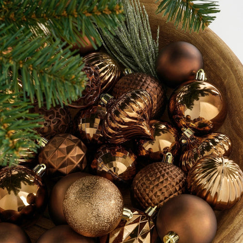 Mica Decorations Kerstballen Set - 60 Stuks - Ø7 cm - Onbreekbaar - Bruin