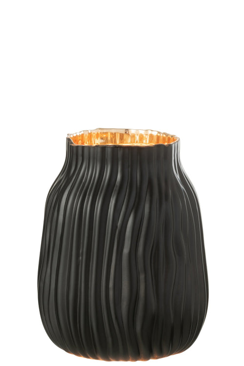 J-Line vaas Inkepingen - glas - zwart/goud - small - Ø 16 cm