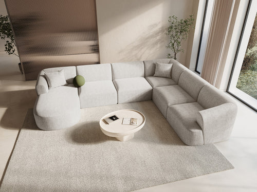 Cosmopolitan Design Modulaire panoramische hoekbank rechts Campi 7-zits, structurele stof lichtbeige - 255x330x70cm