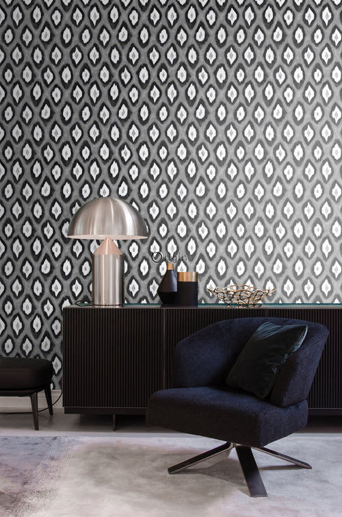 Origin Wallcoverings behang ikat motief zwart en wit - 53 cm x 10,05 m - 346919 - vtwonen shop