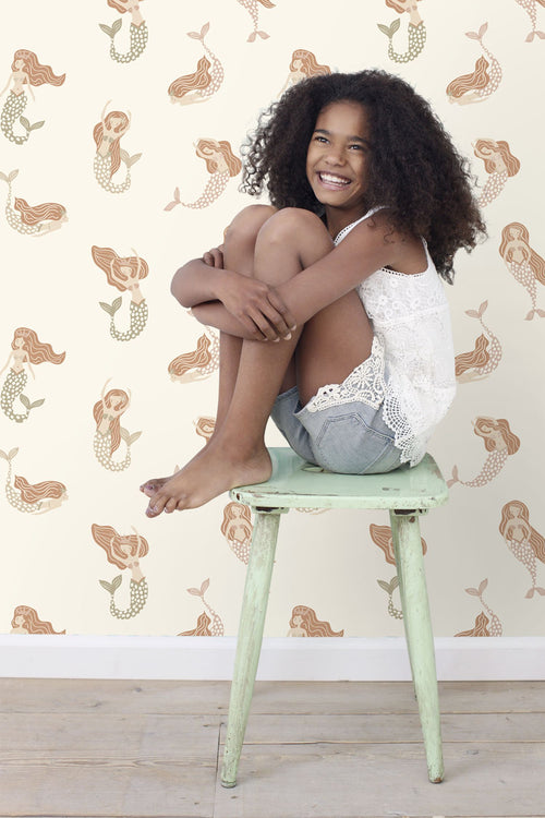 ESTAhome behang zeemeerminnen groen, oudroze en terracotta - 50 x 900 cm - 131500 - vtwonen shop