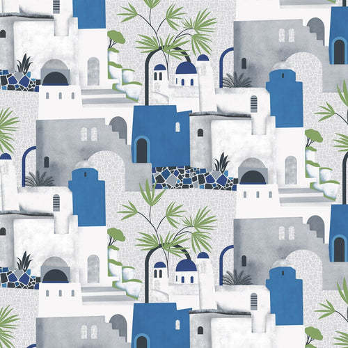 Sanders & Sanders fotobehang mediterrane huisjes grijs en blauw - 318 x 280 cm - 640831