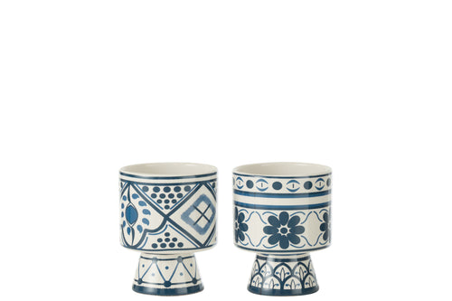 J-Line bloempot Mykonos - keramiek - blauw - small - 2 stuks - Ø 10.7 cm