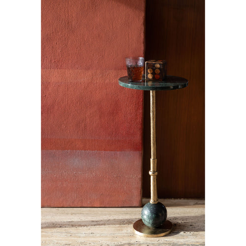 Dutchbone Everest Bijzettafel Rond 25 cm Marmer Groen/ Goud