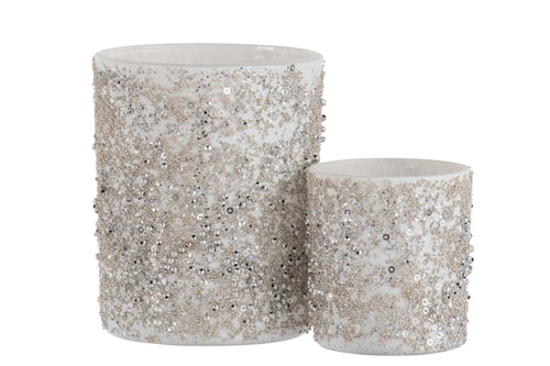 J-Line theelichthouder Parels - glas - zilver - large - 2 stuks - vtwonen shop