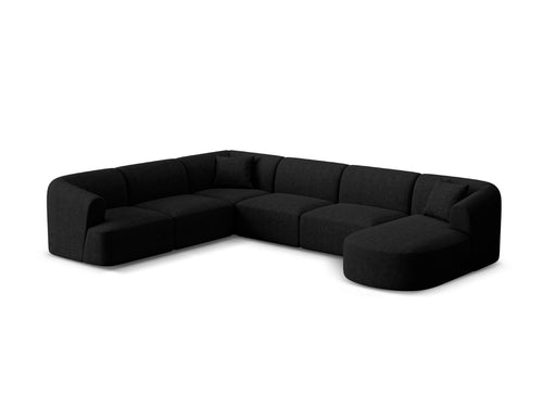Cosmopolitan Design Modulaire panoramische hoekbank links Campi 7-zits, structurele stof zwart - 255x330x70cm