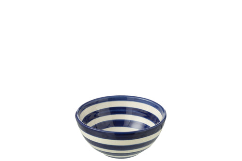 J-Line kom Granada Stripes High - keramiek - wit/blauw - small - Ø 14 cm
