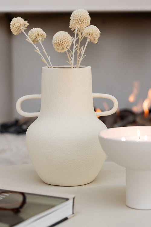 J-Line vaas Kruik 2 Handvat - keramiek - beige - large - 29.5 cm hoog