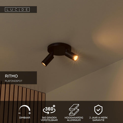 Lucide plafondspot RITMO - 2xGU10 (MR11) - Zwart
