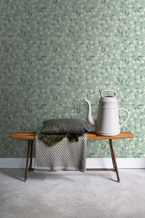 ESTAhome behang bloemmotief mintgroen - 50 x 900 cm - 139592 - vtwonen shop