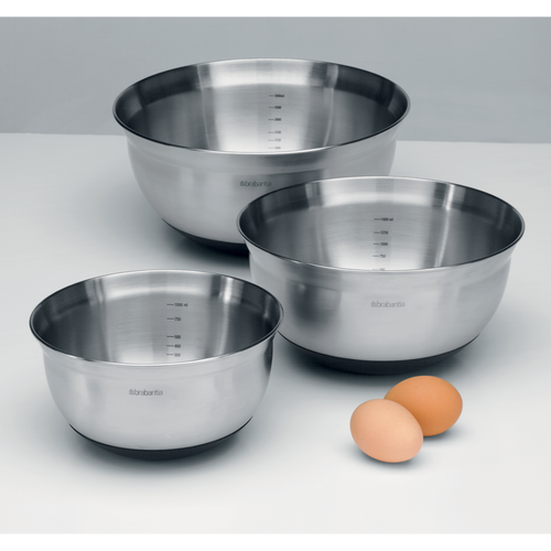 Brabantia Profile Mengkommenset met antislip bodem, 1,0 liter, 1,6 liter, 3,0 liter - Matt Steel