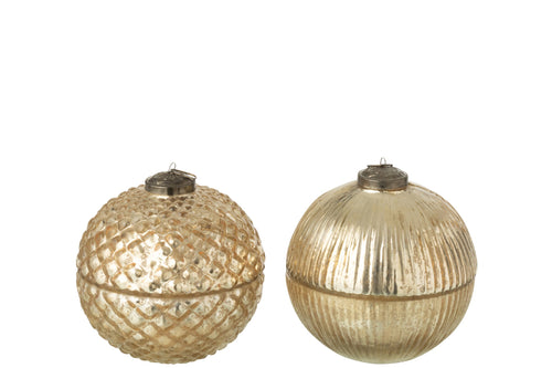 J-Line geurkaars Kerstbal -  glas - goud - large - 2 stuks