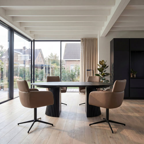 Furnhouse eetkamerstoelen armleuning Marco - Taupe - Leer - Set van 6