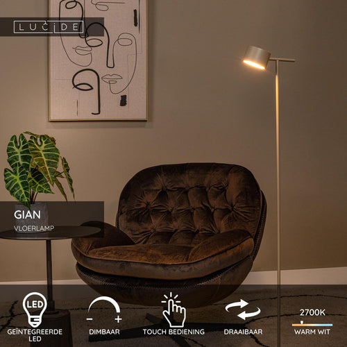 Lucide vloerlamp GIAN - Geïntegreerde LED - Taupe
