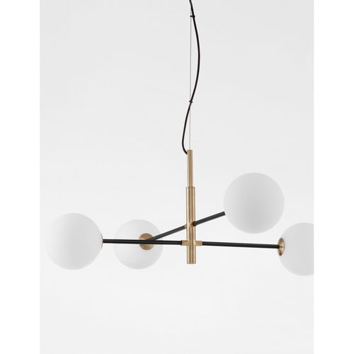 Merano Cranbrook 4-lichts multi-arm hanglamp satijn goud, zwart metaal wit opaal glas LED G9 220 Volt