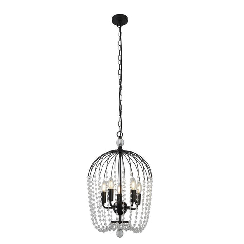 Searchlight Shower Hanglamp met 5 lampen, zwarte afwerking, metaal, helder kristal