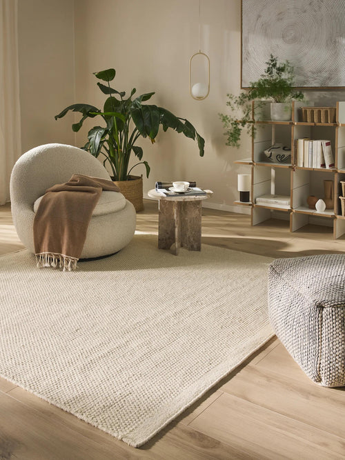 benuta wollen vloerkleed Rocco - wit - 200x200 cm