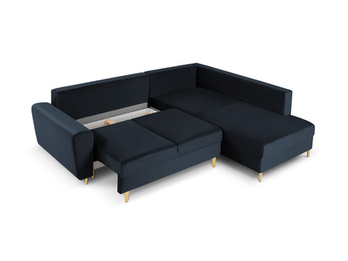 Cosmopolitan Design Converteerbare hoekbank rechts met opbergdoos Kyoto 5-zits, flueel, donkerblauw - 194x243x88cm