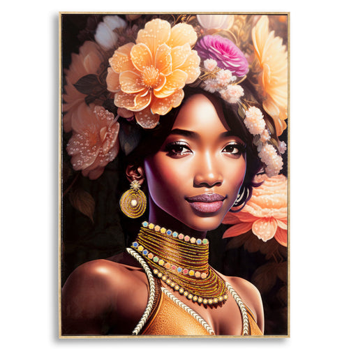 Multicolor schilderij van vrouw met gouden lijst cm 72x4,5x102