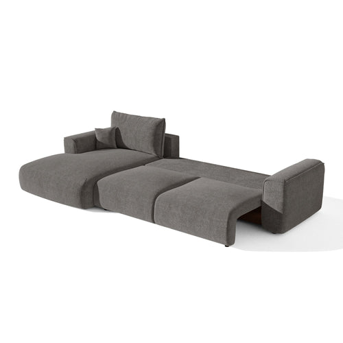 Premium Interiors - Linkshoekbank met slaapfunctie en opbergruimte COMO - bouclé-stof grafietgrijs 297cm