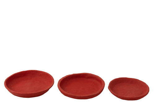 J-Line schaal - papier maché - rood - 3 stuks