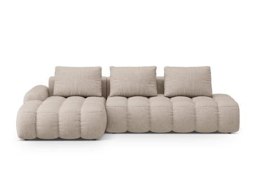Cosmopolitan Design Uitklapbare hoekbank links met opbergdoos Linz 3-zits, structurele stof zand - 142x275x84cm