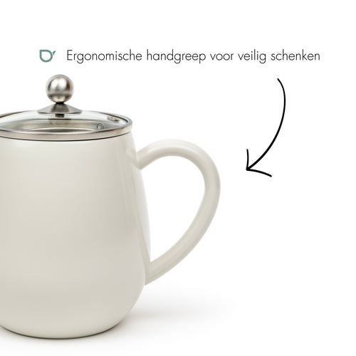 Bredemeijer - Dubbelwandige theepot Eva - 1,1 liter - Wit - Met filter