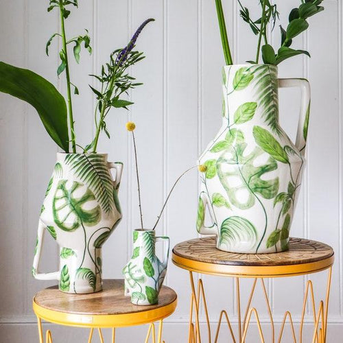 Return to Sender Vaas 30 cm Jungle print handgeschilderd upside down met handvat - vtwonen shop