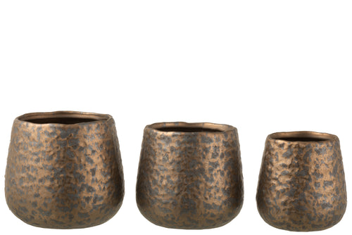 J-Line bloempot Spikkel Rond - keramiek - koper - large - Ø 16 cm