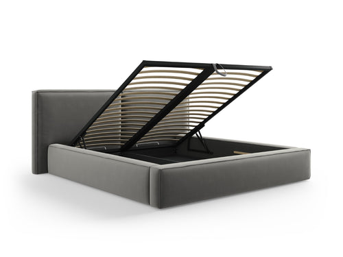 Micadoni Opbergbed met hoofdeinde Jodie 180x200cm, flueel, lichtgrijs - 228x234x108cm