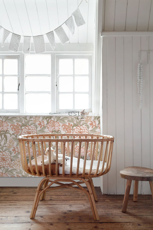 ESTAhome behang vintage bloemen oudroze en groen - 53 cm x 10.05 m - 139479