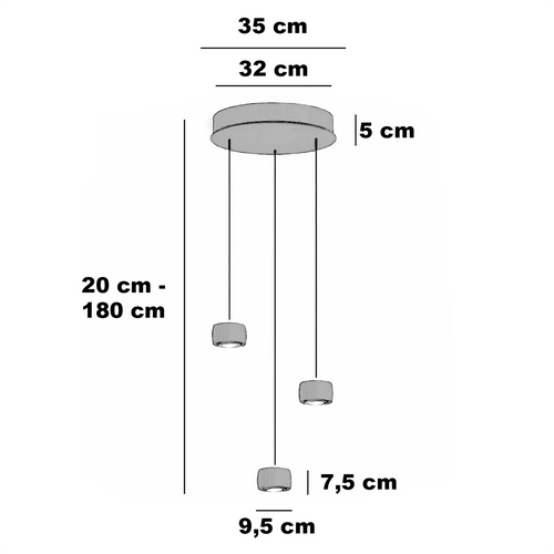 Freelight hanglamp Cosmo - 3 lichts - 35  x 180   cm - beige