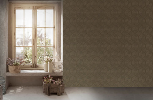 Livingwalls behang geometrische vormen bruin en goud - 53 cm x 10.05 m - AS-386904