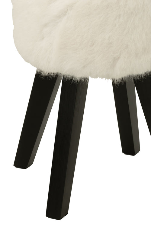 J-Line kruk Fur With Wooden - hout - wit