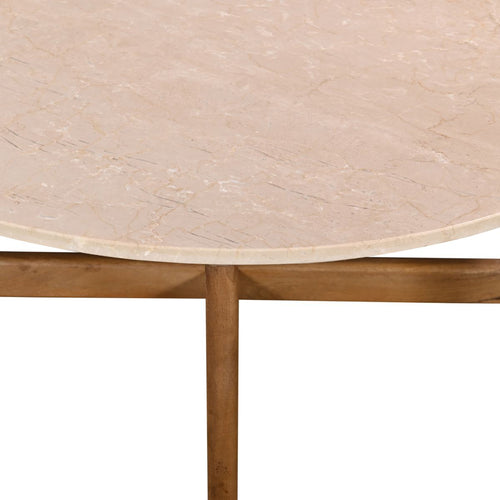 Giga Meubel Salontafel Lino Rond - Marmer/Hout - Naturel - Set van 2 - vtwonen shop