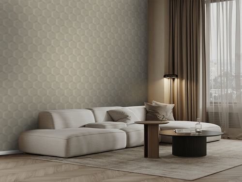 Origin Wallcoverings behang 3d hexagon motief zand beige - 53 cm x 10.05 m - 348019 - vtwonen shop