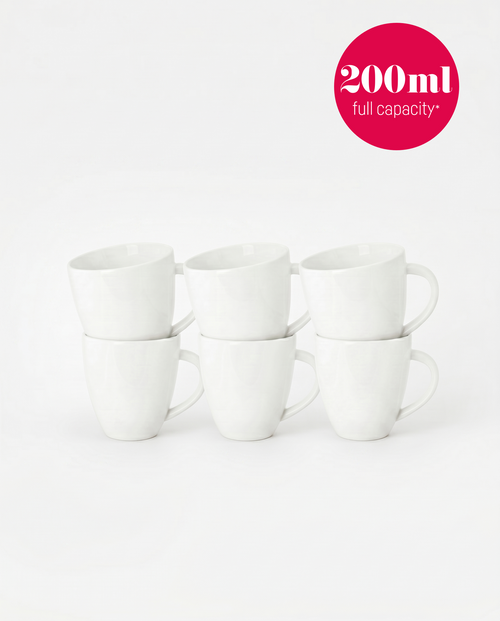 vtwonen - Basic - mokken set van 6 - porselein - wit - 200 ml