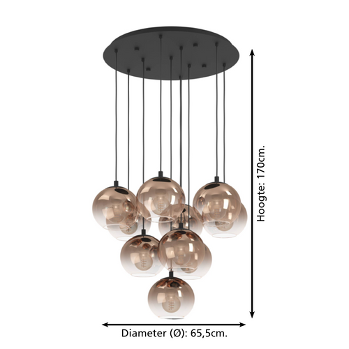 EGLO hanglamp Ariscani 1 - ø 65,5 cm - koperglas - zwart - vtwonen shop