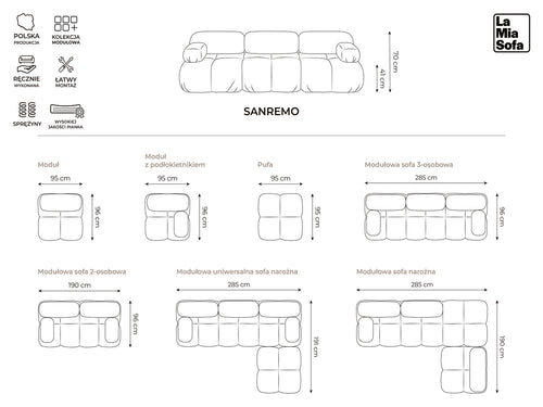 LaMiaSofa 3-zits bank Sanremo - velours - olijf - 285x96x70