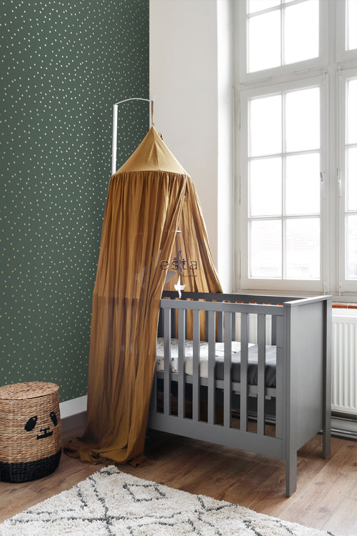 ESTAhome behang stippen donkergroen en goud - 53 cm x 10.05 m - 139275
