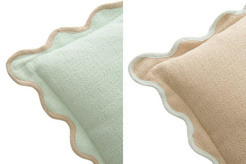J-Line kussen Geschulpt - katoen - lichtblauw/beige - set van 2