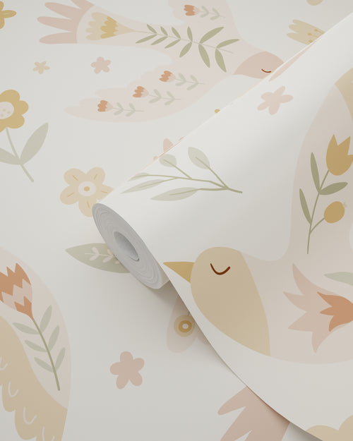 ESTAhome behang bloemen en vogels beige - 50 x 900 cm - 131754