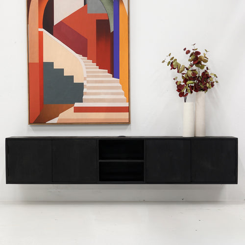 Giga Meubel Tv-meubel Zen - Zwart Mangohout - 200x30x40cm - vtwonen shop