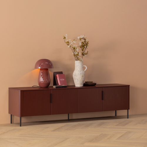 WOOOD tv meubel 200 cm Gunnar - Grenen - Bordeauxrood - 56x200x44