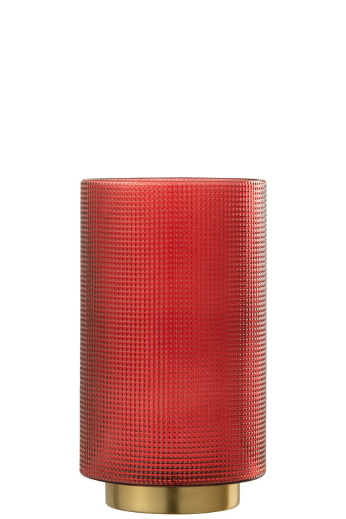 J-Line windlicht Geruit - kaarshouder - glas - rood/goud - large - vtwonen shop